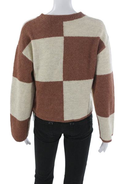 Z Supply Women Pullover Check Crew Neck Long Sleeve Acrylic Sweater Size XS