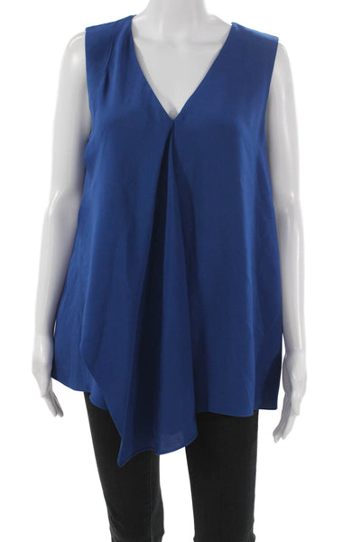 Lafayette 148 New York Womens Silk Sleeveless V-Neck Tunic Blouse Blue Size M