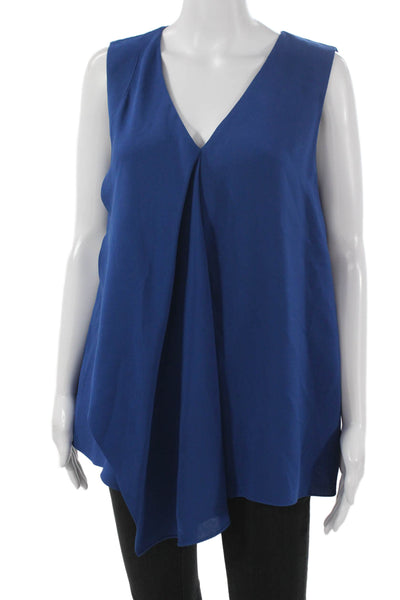 Lafayette 148 New York Womens Silk Sleeveless V-Neck Tunic Blouse Blue Size M