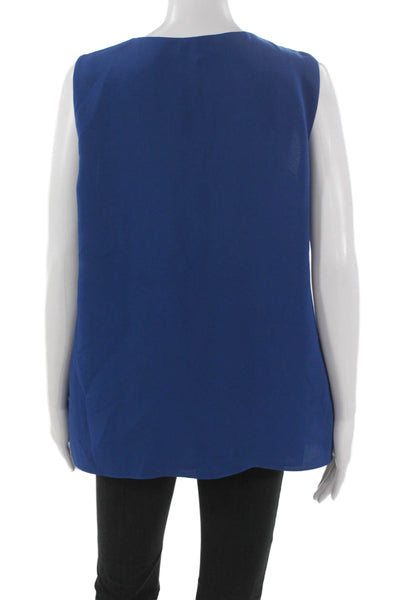 Lafayette 148 New York Womens Silk Sleeveless V-Neck Tunic Blouse Blue Size M