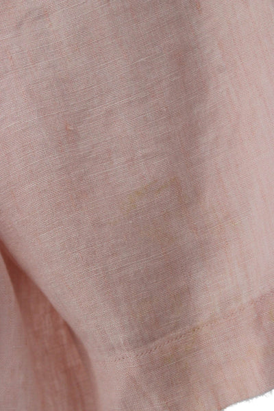 Orvis Women Linen Short Sleeve Round Neck Pink Basic Blouse Button Size M