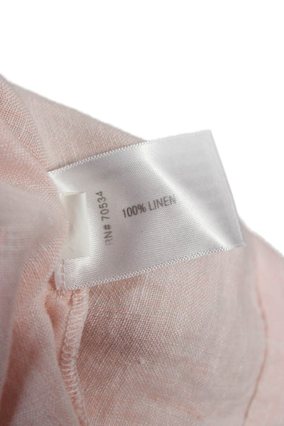 Orvis Women Linen Short Sleeve Round Neck Pink Basic Blouse Button Size M