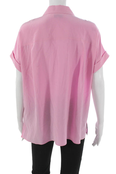 Lafayette 148 New York Women Tunic Blouse Pink Silk Short Sleeve Size M