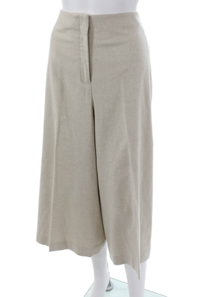 Lafayette 148 New York Women Wool Cropped Pants Beige Zip Inseam 31 Size 12