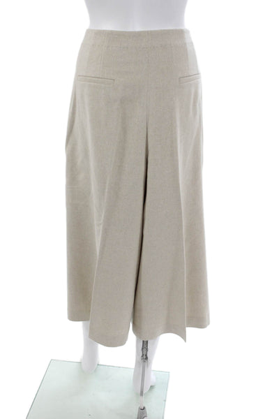 Lafayette 148 New York Women Wool Cropped Pants Beige Zip Inseam 31 Size 12