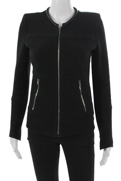 IRO Womens Basic Jacket Black Cotton Zip Long Sleeve Size 38