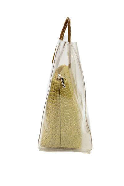 Staud Womens Crocodile Print Mini Top Handle Shoulder Handbag Clear Yellow