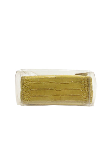 Staud Womens Crocodile Print Mini Top Handle Shoulder Handbag Clear Yellow