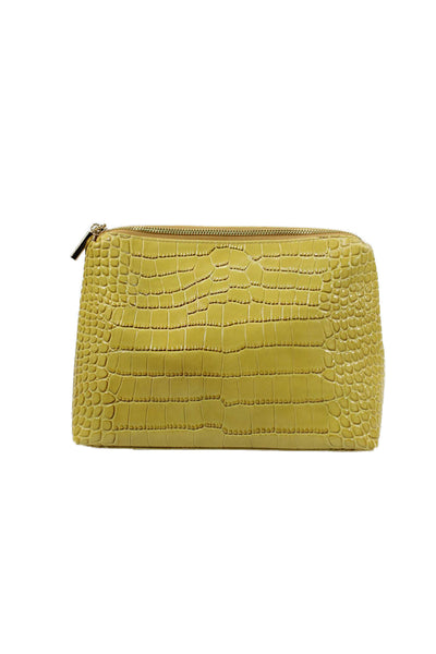 Staud Womens Crocodile Print Mini Top Handle Shoulder Handbag Clear Yellow