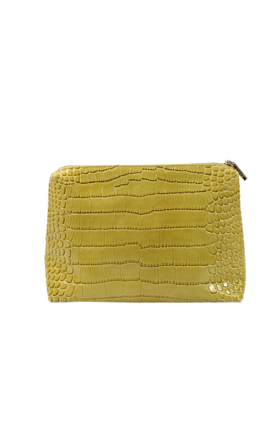 Staud Womens Crocodile Print Mini Top Handle Shoulder Handbag Clear Yellow