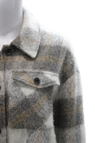 Saylor Womens Gray Plaid Basic Jacket Button Polyester Long Sleeve Size S