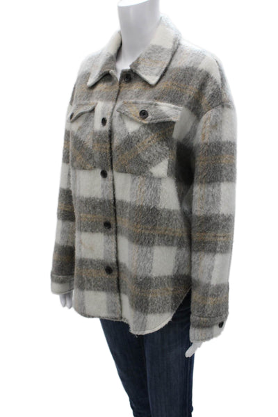 Saylor Womens Gray Plaid Basic Jacket Button Polyester Long Sleeve Size S