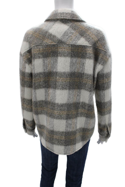 Saylor Womens Gray Plaid Basic Jacket Button Polyester Long Sleeve Size S