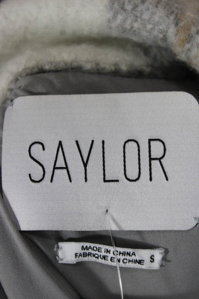 Saylor Womens Gray Plaid Basic Jacket Button Polyester Long Sleeve Size S