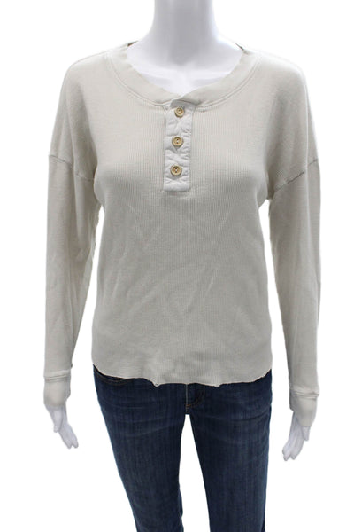 Mate Womens Beige Organic Cotton Henley Long Sleeve Basic T-Shirt Size S