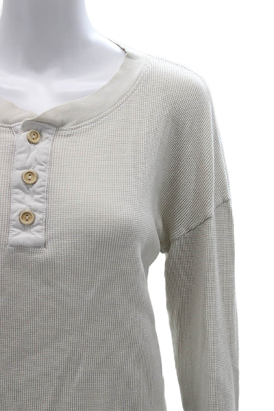 Mate Womens Beige Organic Cotton Henley Long Sleeve Basic T-Shirt Size S