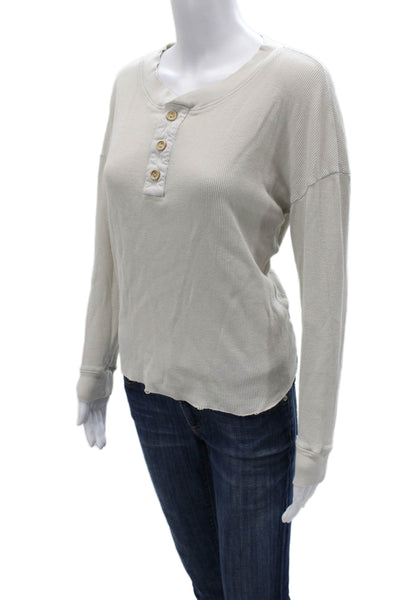 Mate Womens Beige Organic Cotton Henley Long Sleeve Basic T-Shirt Size S