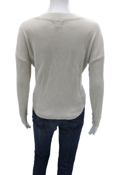 Mate Womens Beige Organic Cotton Henley Long Sleeve Basic T-Shirt Size S