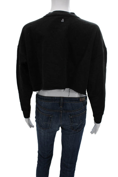 We Wore What Women Pullover Sweatshirt Black Cotton Crew Neck Size S