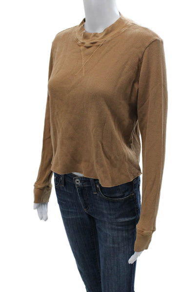 Mate Womens Pullover Mock Neck Long Sleeve Cotton Top Brown Size S