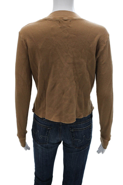 Mate Womens Pullover Mock Neck Long Sleeve Cotton Top Brown Size S