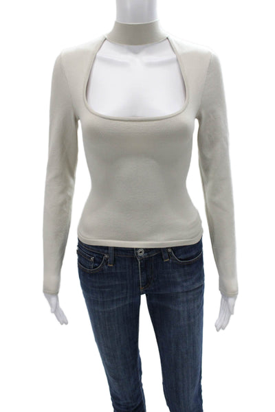 Babaton Women Basic Beige Blouse Long Sleeve High Neck 99% Nylon Size S