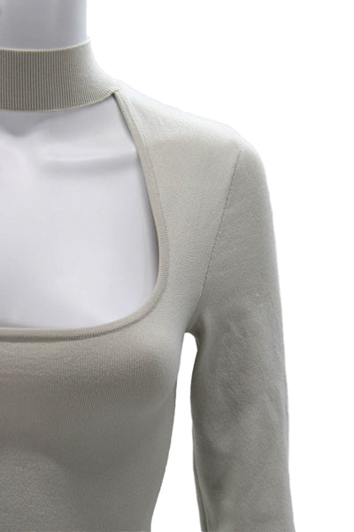 Babaton Women Basic Beige Blouse Long Sleeve High Neck 99% Nylon Size S