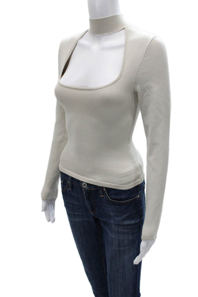 Babaton Women Basic Beige Blouse Long Sleeve High Neck 99% Nylon Size S