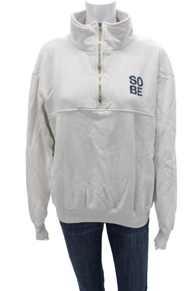 Soul Womens Pullover Sweatshirt White Mock Neck Zip Cotton Long Sleeve Size S