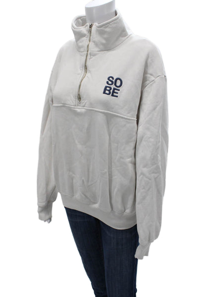 Soul Womens Pullover Sweatshirt White Mock Neck Zip Cotton Long Sleeve Size S