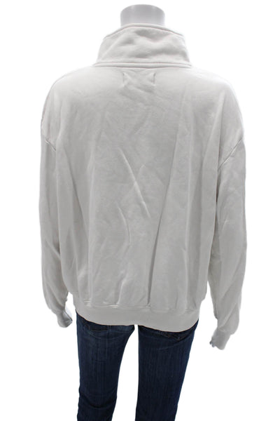 Soul Womens Pullover Sweatshirt White Mock Neck Zip Cotton Long Sleeve Size S