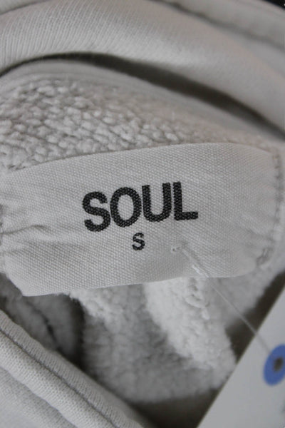 Soul Womens Pullover Sweatshirt White Mock Neck Zip Cotton Long Sleeve Size S