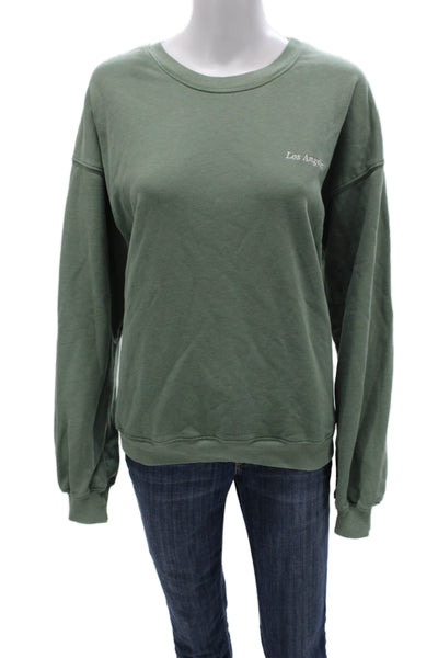 Beige Botany Women Pullover Sweatshirt Green Crew Neck Long Sleeve Size M