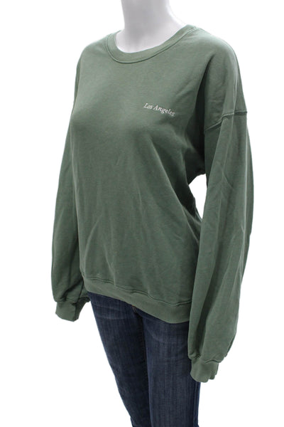 Beige Botany Women Pullover Sweatshirt Green Crew Neck Long Sleeve Size M