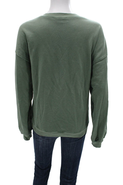 Beige Botany Women Pullover Sweatshirt Green Crew Neck Long Sleeve Size M