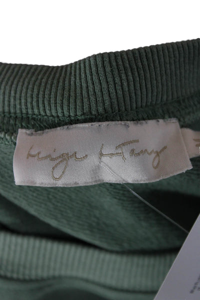 Beige Botany Women Pullover Sweatshirt Green Crew Neck Long Sleeve Size M