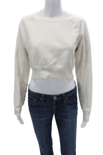 TNA Women Pullover Sweatshirt White Cotton Crew Neck Long Sleeve Size S