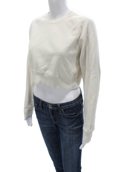 TNA Women Pullover Sweatshirt White Cotton Crew Neck Long Sleeve Size S