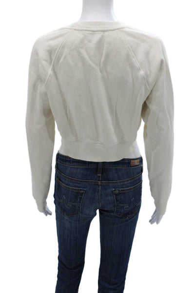 TNA Women Pullover Sweatshirt White Cotton Crew Neck Long Sleeve Size S