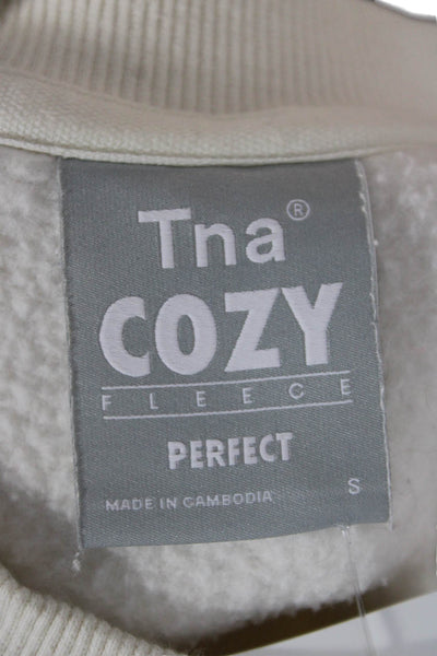 TNA Women Pullover Sweatshirt White Cotton Crew Neck Long Sleeve Size S