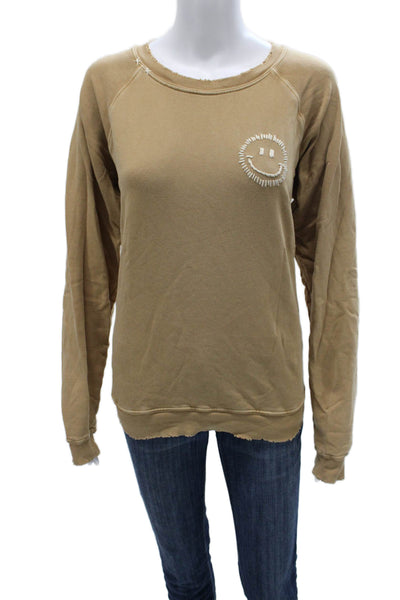 ISMBS Womens Pullover Sweatshirt Beige Crew Neck Long Sleeve Cotton Size M