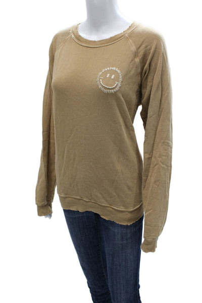 ISMBS Womens Pullover Sweatshirt Beige Crew Neck Long Sleeve Cotton Size M