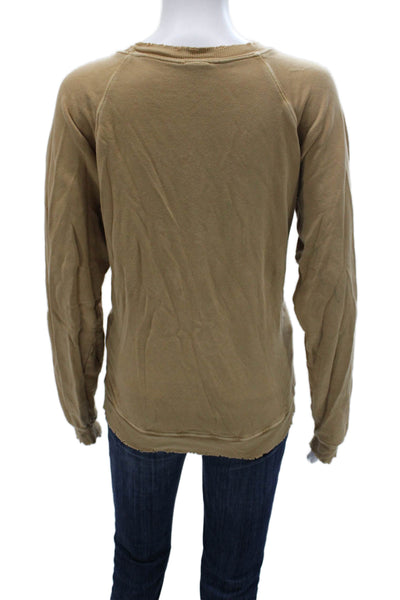 ISMBS Womens Pullover Sweatshirt Beige Crew Neck Long Sleeve Cotton Size M