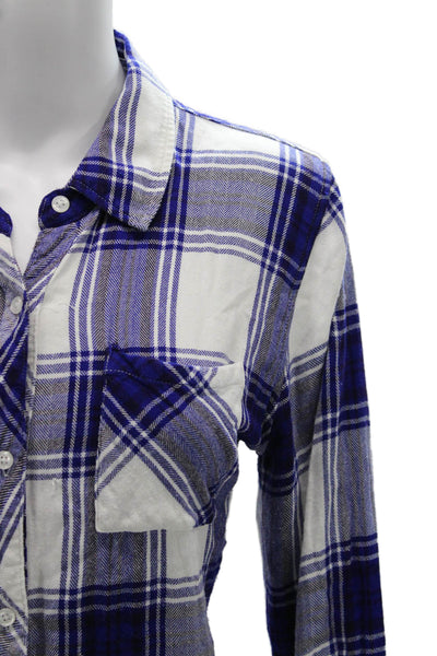 Rails Womens Basic Plaid Rayon Collared Long Sleeve Button Up Top Blue Size XS