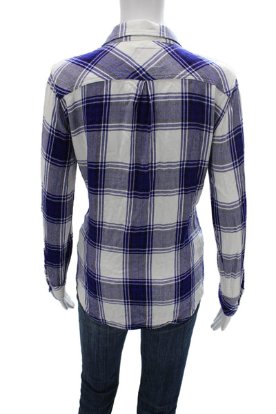 Rails Womens Basic Plaid Rayon Collared Long Sleeve Button Up Top Blue Size XS