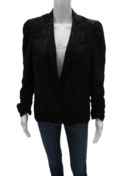 Generation Love Womens Black Animal Print Button Long Sleeve Blazer Size S