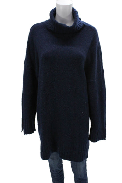 Favorite Daughter Women Turtleneck Merino Wool Tunic Sweater Blue Size M