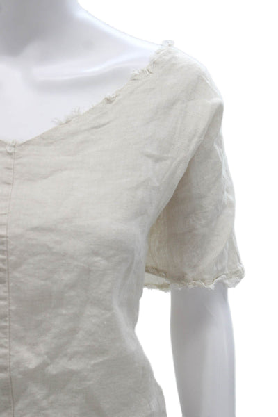 Grade & Gather Womens Basic Linen V-Neck Short Sleeve Blouse Beige Size S