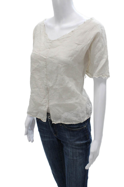 Grade & Gather Womens Basic Linen V-Neck Short Sleeve Blouse Beige Size S