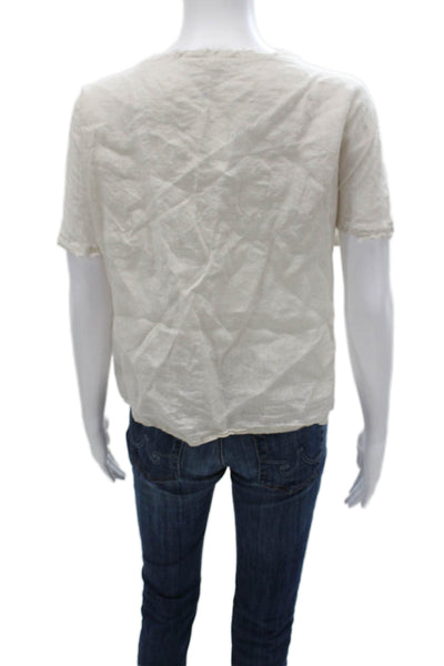 Grade & Gather Womens Basic Linen V-Neck Short Sleeve Blouse Beige Size S